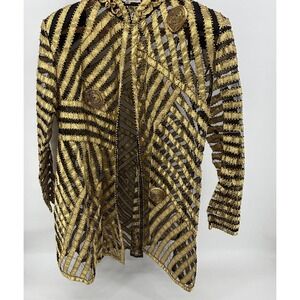 Gorgeous Vtg Tan-chho Gold Beaded Embellished‎ Open Front Cardigan Jacket size M